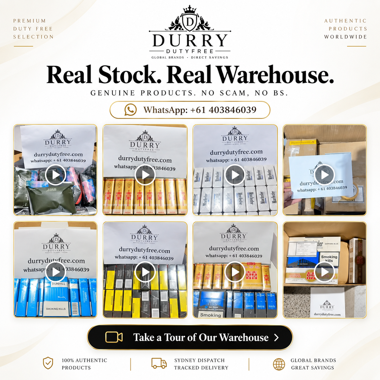 DurryDutyFree warehouse stock and dispatch footage