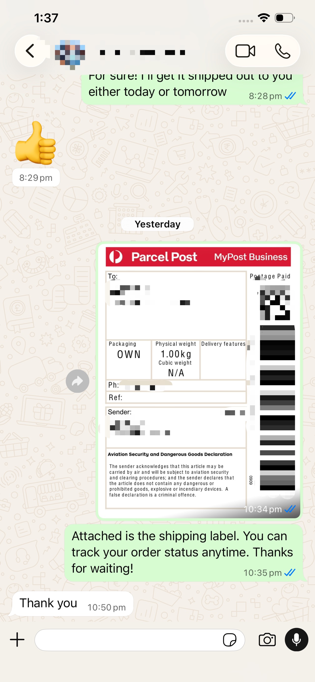 Customer WhatsApp conversation 4